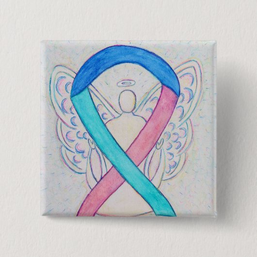 Thyroid Cancer Awareness Ribbon Angel Button Pins (Voorkant)