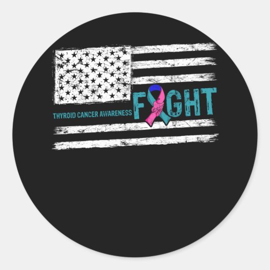 Thyroid Cancer Awareness Warrior Amerikaanse vlag  Ronde Sticker (Voorkant)