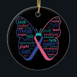 Thyroid Cancer Butterfly Collage of Words Keramisch Ornament<br><div class="desc">Maakt een ideaal geschenk voor een kankeroverlevende in je leven en perfect voor je volgende bewustmakingswandeling,  ondersteuningsgroepgebeurtenis,  enz.</div>