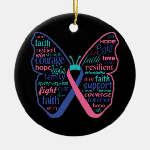 Thyroid Cancer Butterfly Collage of Words Keramisch Ornament