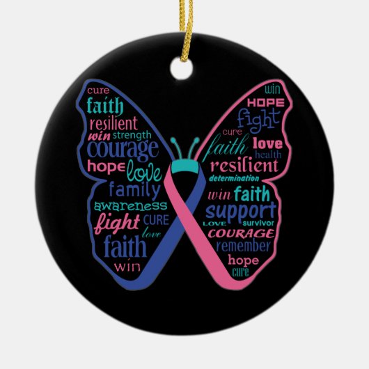 Thyroid Cancer Butterfly Collage of Words Keramisch Ornament (Voorkant)