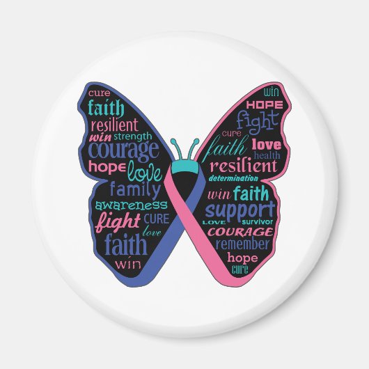 Thyroid Cancer Butterfly Collage of Words Magneet (Voorkant)