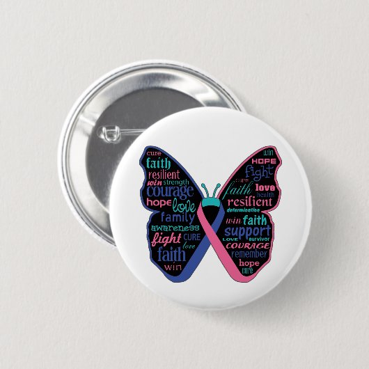 Thyroid Cancer Butterfly Collage of Words Ronde Button 5,7 Cm (Voorkant /achterkant)