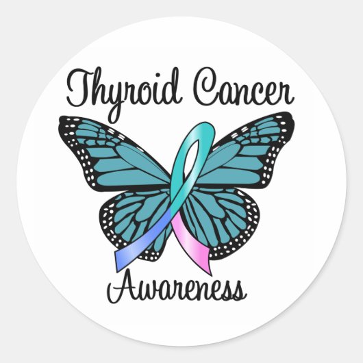 Thyroid Cancer Butterfly Ribbon Ronde Sticker (Voorkant)
