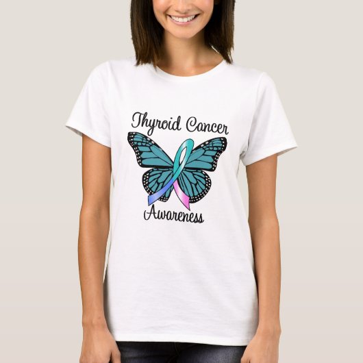 Thyroid Cancer Butterfly Ribbon T-shirt (Voorkant)