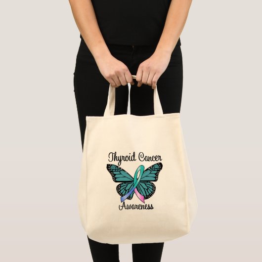 Thyroid Cancer Butterfly Ribbon Tote Bag (Voorkant (product))