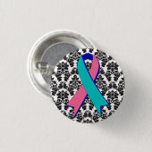 Thyroid Cancer Damask Black Ribbon Ronde Button 3,2 Cm (Voorkant /achterkant)