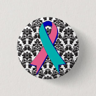 Thyroid Cancer Damask Black Ribbon Ronde Button 3,2 Cm