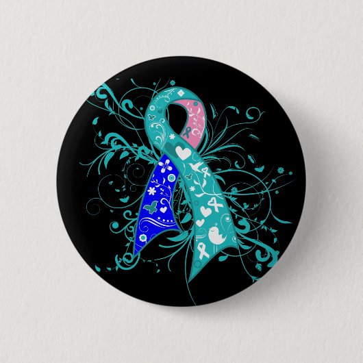 Thyroid Cancer Floral Swirls Ribbon Ronde Button 5,7 Cm (Voorkant)