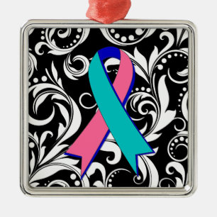 Thyroid Cancer Ribbon Deco Noir Metalen Ornament