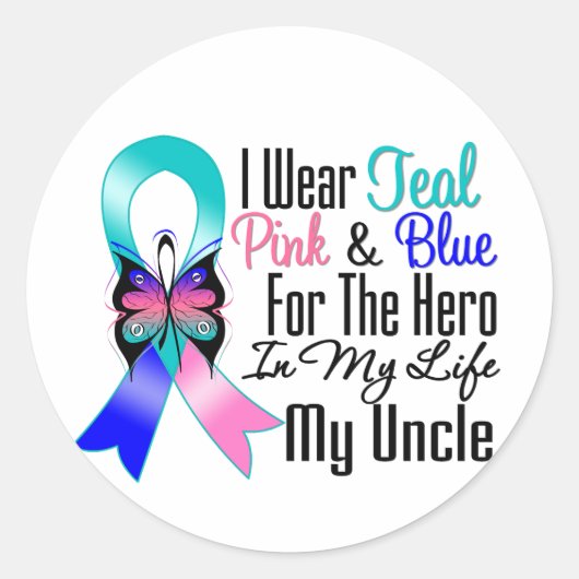 Thyroid Cancer Ribbon Hero Mijn oom Ronde Sticker (Voorkant)