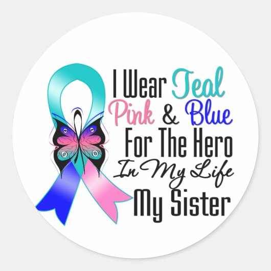 Thyroid Cancer Ribbon Hero Mijn zuster Ronde Sticker (Voorkant)