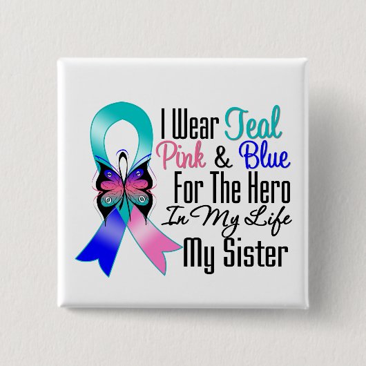 Thyroid Cancer Ribbon Hero Mijn zuster Vierkante Button 5,1 Cm (Voorkant)