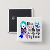 Thyroid Cancer Ribbon Hero My Grandma Vierkante Button 5,1 Cm (Voorkant /achterkant)