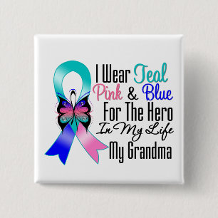 Thyroid Cancer Ribbon Hero My Grandma Vierkante Button 5,1 Cm
