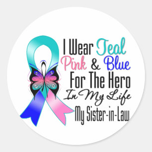 Thyroid Cancer Ribbon Hero My Sister in Law Ronde Sticker