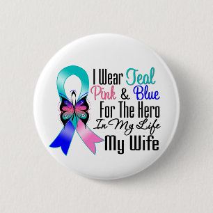 Thyroid Cancer Ribbon Hero My Wife Ronde Button 5,7 Cm
