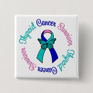 Thyroïd Cancer Survivor Butterfly Ribbon Vierkante Button 5,1 Cm