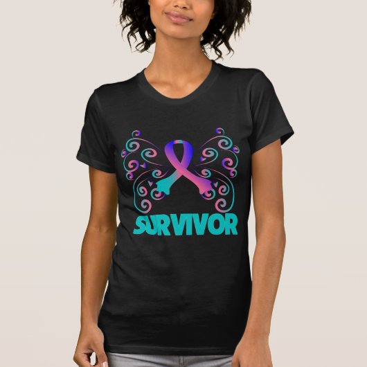 Thyroïd Cancer Survivor Butterfly T-shirt (Voorkant)