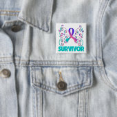Thyroïd Cancer Survivor Butterfly Vierkante Button 5,1 Cm (In situ)