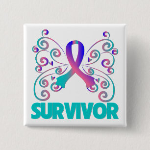 Thyroïd Cancer Survivor Butterfly Vierkante Button 5,1 Cm