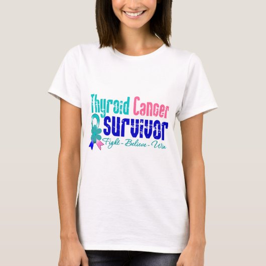 Thyroïd Cancer Survivor Flower Ribbon T-shirt (Voorkant)