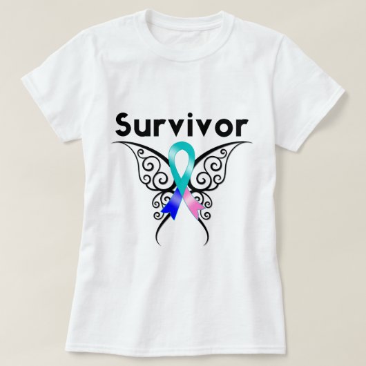 Thyroïd Cancer Survivor Tribale Butterfly T-shirt (Design voorkant)