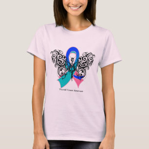 Thyroid Cancer Tribal Butterfly Ribbon T-shirt