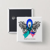 Thyroid Cancer Tribal Butterfly Ribbon Vierkante Button 5,1 Cm (Voorkant /achterkant)