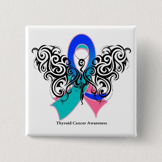 Thyroid Cancer Tribal Butterfly Ribbon Vierkante Button 5,1 Cm (Voorkant)