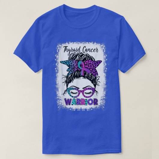 Thyroid Cancer Warrior Messy Bun Paars, Blauwgroen T-shirt (Design voorkant)