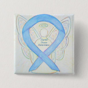 Thyroïd Disease Awareness Angel Blue Ribbon Pin Vierkante Button 5,1 Cm