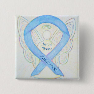 Thyroïd Disease Awareness Angel Blue Ribbon Pin Vierkante Button 5,1 Cm