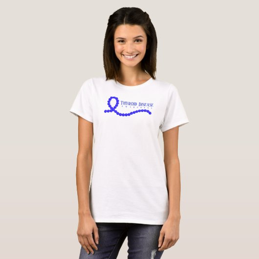 Thyroïd Disease Awareness Blue Ribbon Beads T-shirt (Voorkant volledig)