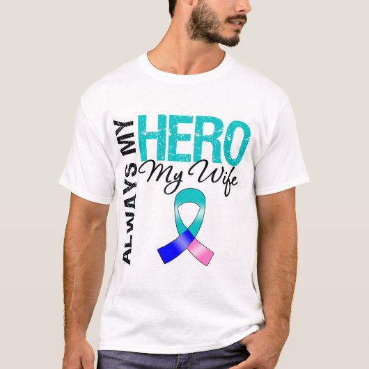 Thyroïde kanker ALTIJD MIJN HERO MIJN VROUW T-shirt (Voorkant)