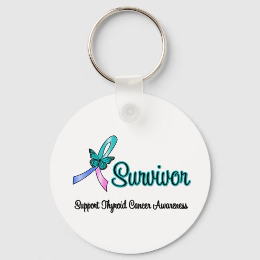 Thyroïde kanker Survivor Ribbon Butterfly Sleutelhanger (Voorkant)