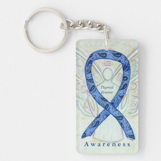 Thyroïde ziekte Angel Awareness Ribbon Sleutelhang Sleutelhanger (Voorkant)