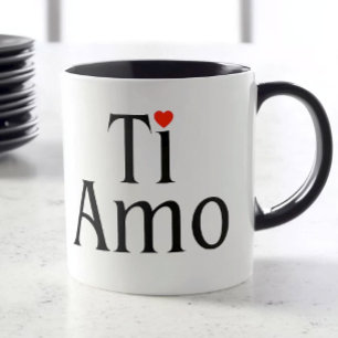 Ti Amo witte mok met zwarte handgreep en hartdetai