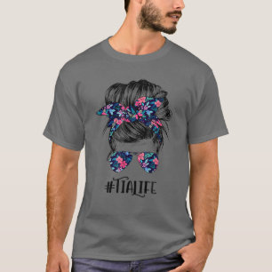 Tia Life Messy Hair Bun Flower Women Moederdag T-shirt