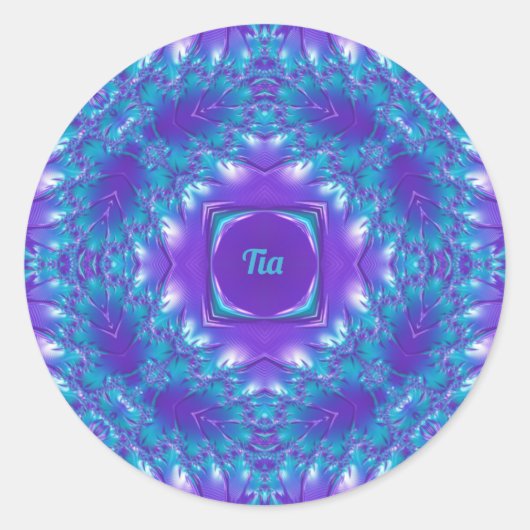 TIA ~ WOW  3D! Aqua, Paarse en witte ~ Ronde Sticker (Voorkant)