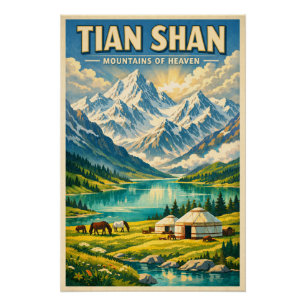 Tian Shan-gebergte, China, in klassieke retro-stij Perfect Poster