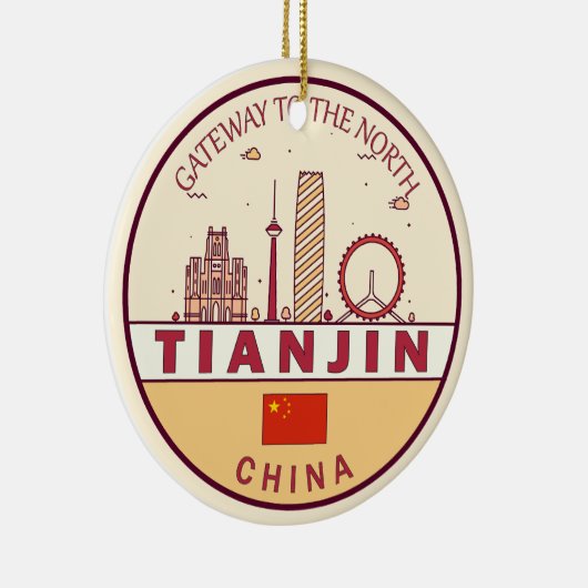 Tianjin China City Skyline Embleem Keramisch Ornament (Rechts)