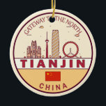 Tianjin China City Skyline Embleem Keramisch Ornament<br><div class="desc">Tianjin minimalistisch,  kleurrijk kunstontwerp met monumenten en bezienswaardigheden van de stad in China.</div>