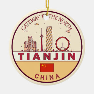 Tianjin China City Skyline Embleem Keramisch Ornament