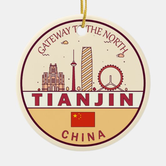 Tianjin China City Skyline Embleem Keramisch Ornament (Voorkant)