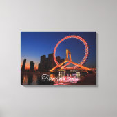 Tianjin Eye wiel 's nachts met Skyline Canvas Art (Voorkant)