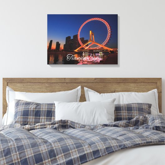 Tianjin Eye wiel 's nachts met Skyline Canvas Art (Insitu (Slaapkamer))