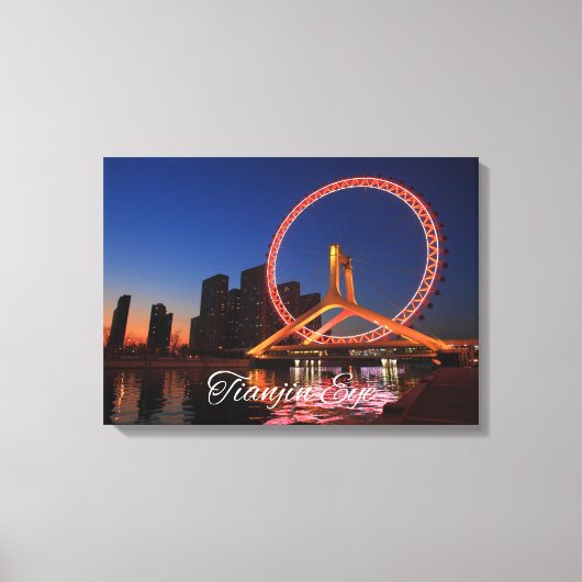 Tianjin Eye wiel 's nachts met Skyline Canvas Art Afdruk (Voorkant)