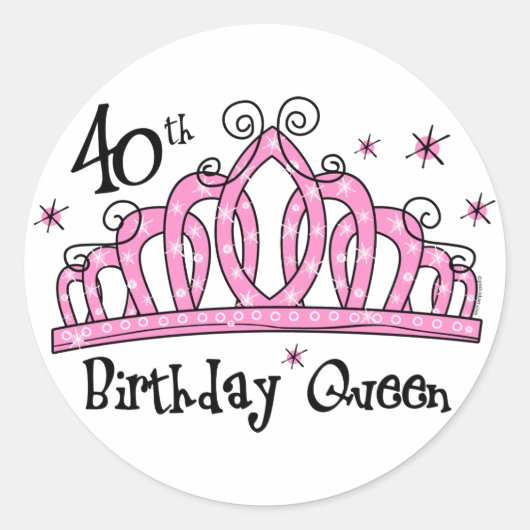 Tiara 40th Birthday Queen LT Ronde Sticker (Voorkant)