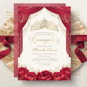 Tiara Bloem Rood Moderne Quinceanera Kaart